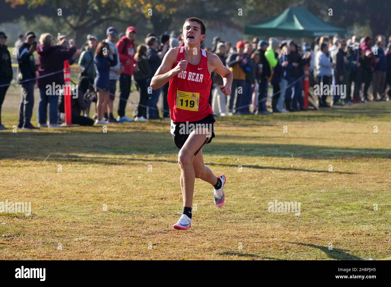 Max Sannes (119) de Big Bear-SS remporte la course de Division 4 garçons en 15:00,5 lors des Championnats de Cross Country CIF à Woodward Park, samedi 27 novembre 2021, à Fresno, Etalonnage Banque D'Images