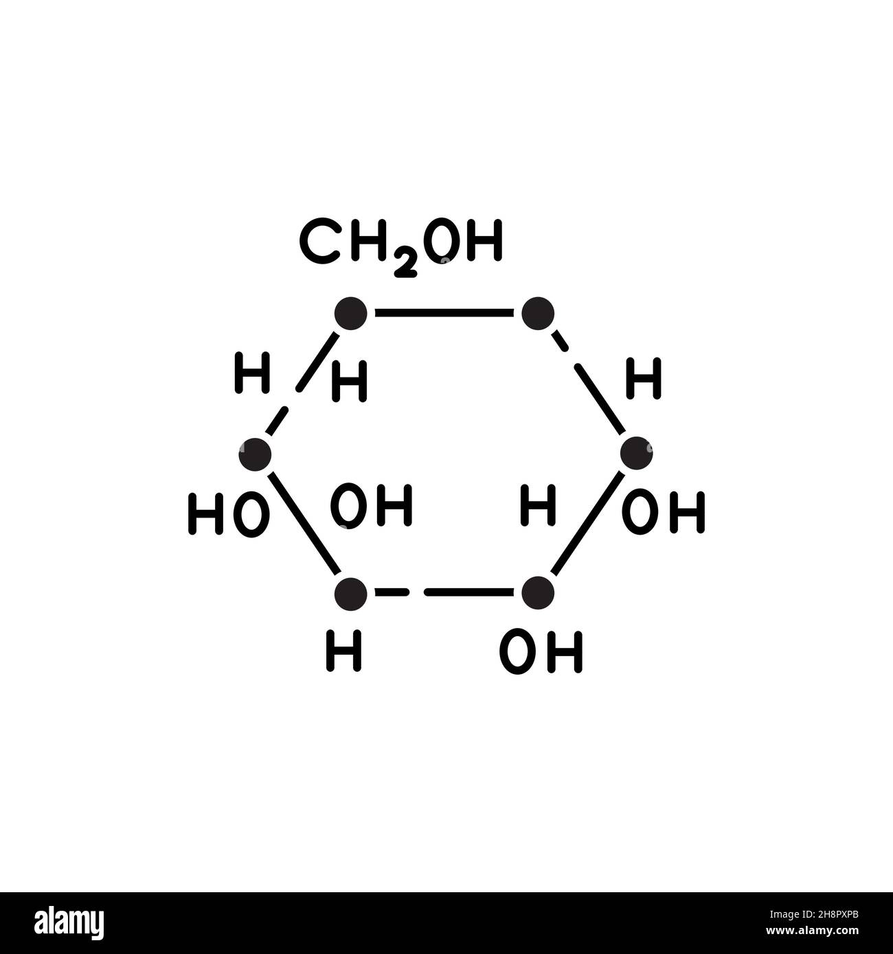 Icône de couleur de ligne de formule de glucose. Diabète. Concept de formule chimique structurelle. Style de vie végétalien. Contour modifiable. Illustration de Vecteur