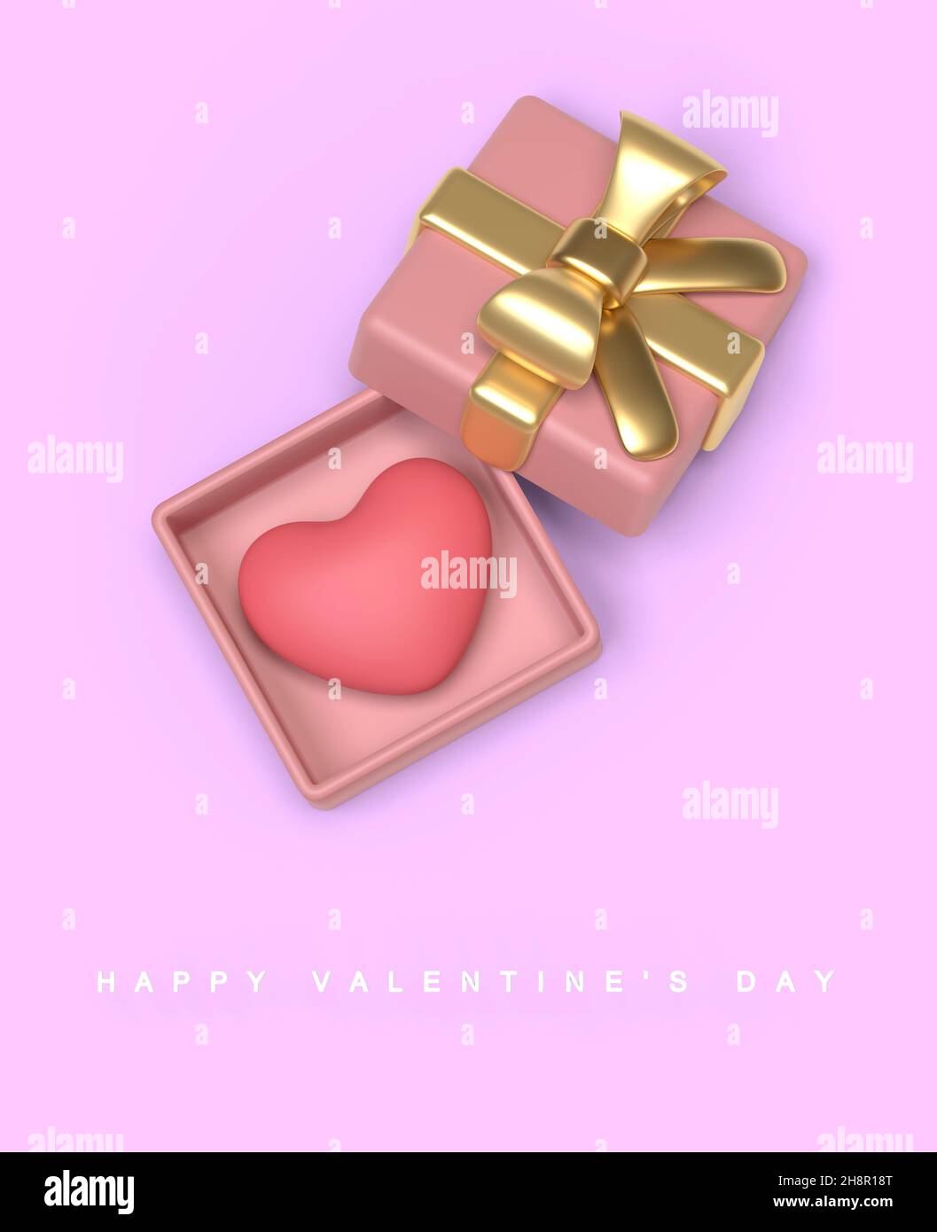 Carte de voeux pour la Saint-Valentin avec coeur dans une boîte cadeau ouverte.Image 3D Banque D'Images