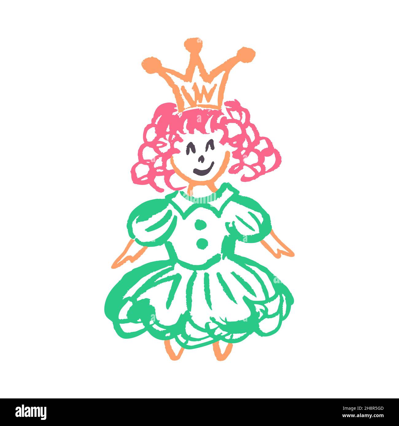 Princesse.Style de dessin de l'icône à la main.Dessiner avec des crayons de cire, de la craie colorée, de la créativité des enfants.Illustration vectorielle.Panneau, symbole, broche, autocollant Illustration de Vecteur