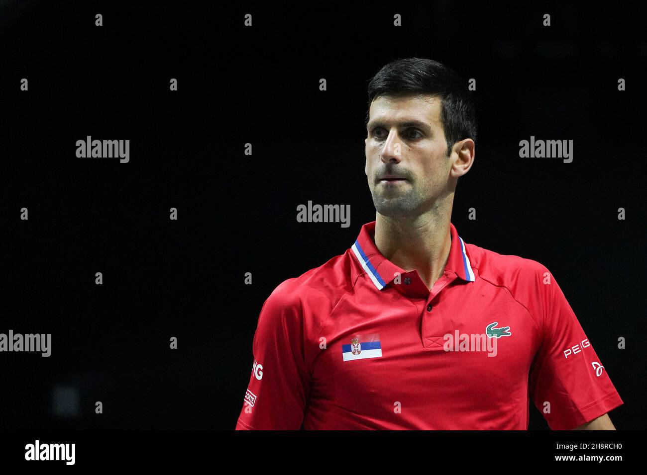 Madrid, Espagne.1er décembre 2021.Novak Djokovic de Serbie joue contre Alexandre Bublik du Kazakhstan lors de la finale de la coupe Davis 2021 - quart de finale match entre la Serbie et le Kazakhstan à Madrid Arena.victoire pour Djokovic, Novak.(6.3) (6.4) Credit: SOPA Images Limited/Alay Live News Banque D'Images