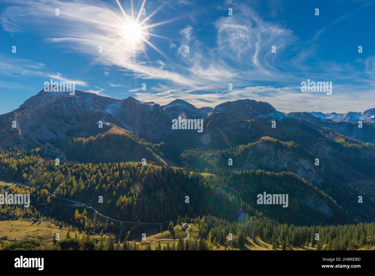 Vue sur et depuis le haut plateau de Jenner à environ 1800m asl, Alpes bavaroises, haute-Bavière, sud de l'Allemagne Banque D'Images
