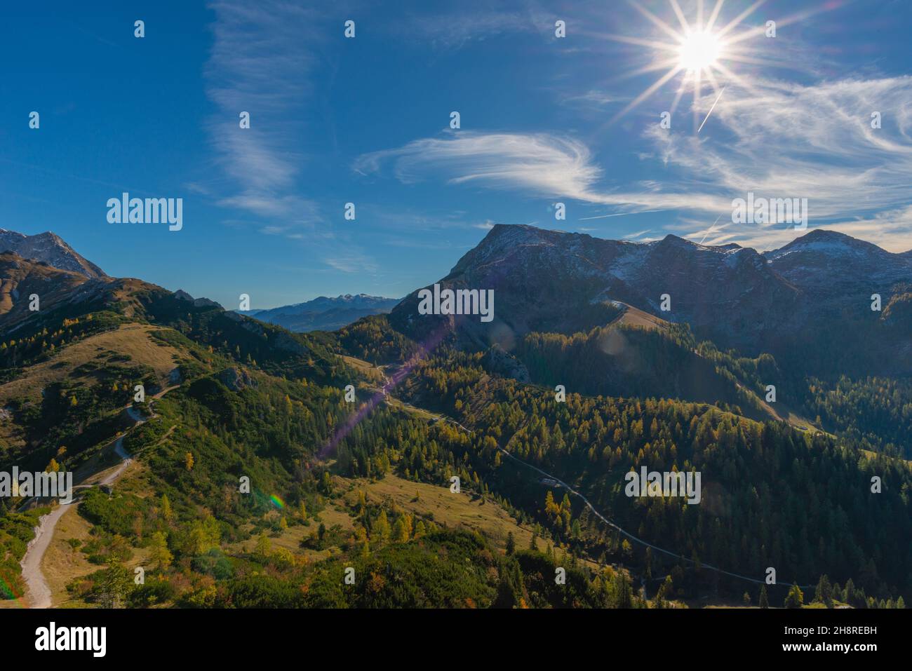 Vue sur et depuis le haut plateau de Jenner à environ 1800m asl, Alpes bavaroises, haute-Bavière, sud de l'Allemagne Banque D'Images