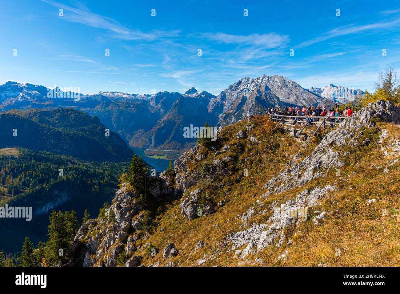 Vue sur et depuis le haut plateau de Jenner à environ 1800m asl, Alpes bavaroises, haute-Bavière, sud de l'Allemagne Banque D'Images