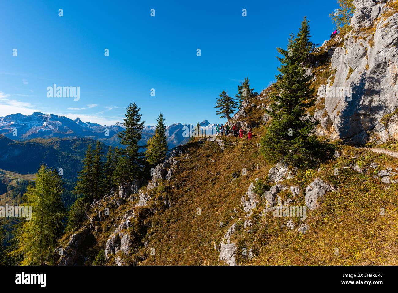 Vue sur et depuis le haut plateau de Jenner à environ 1800m asl, Alpes bavaroises, haute-Bavière, sud de l'Allemagne Banque D'Images