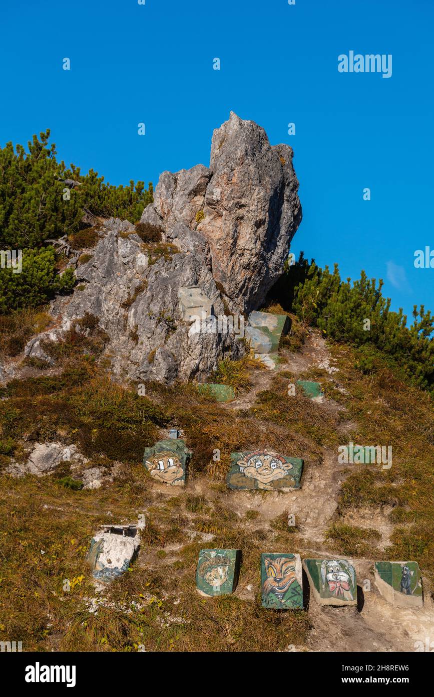 Vue sur et depuis le haut plateau de Jenner à environ 1800m asl, Alpes bavaroises, haute-Bavière, sud de l'Allemagne Banque D'Images