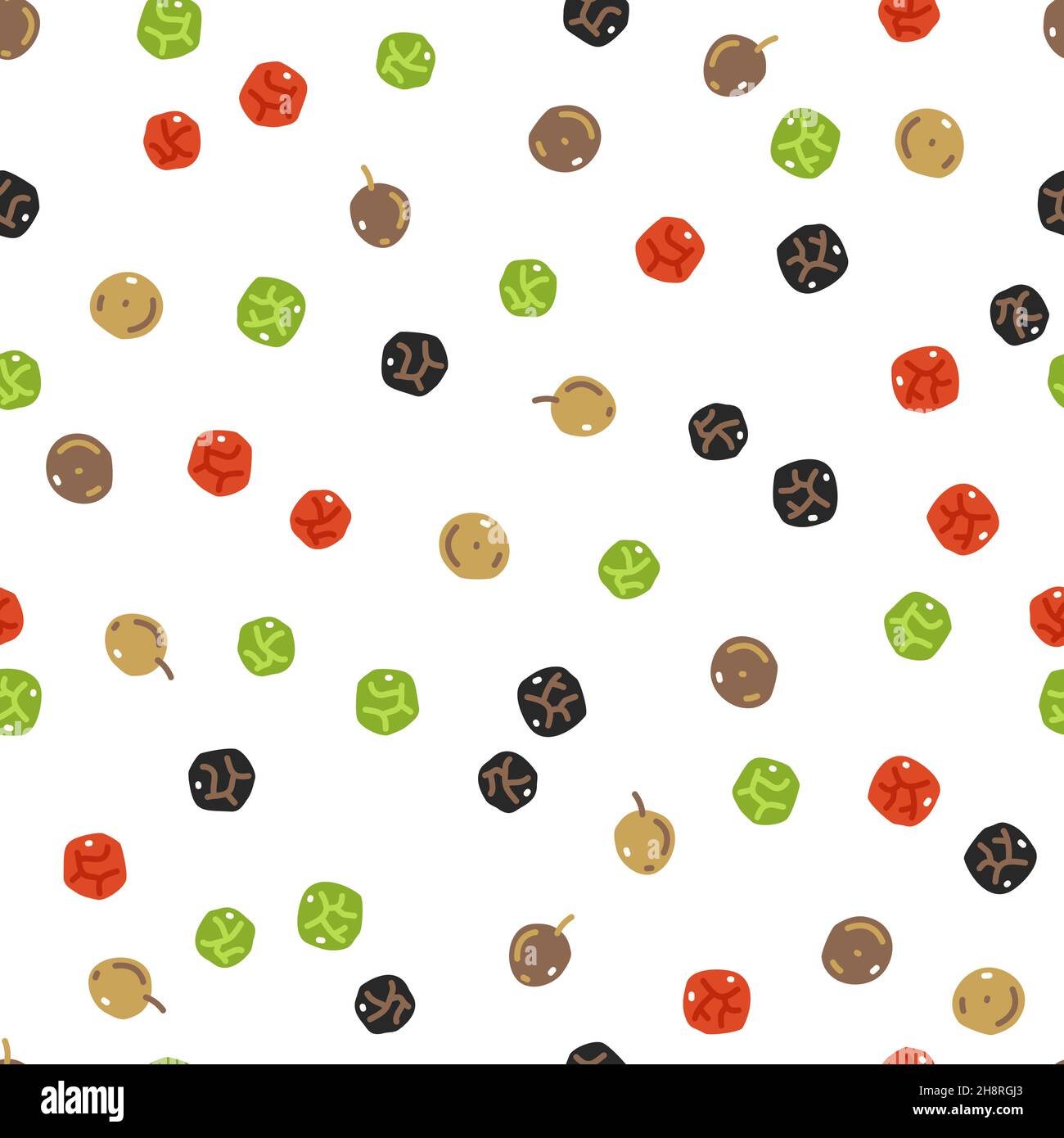 Grains de poivre noir, vert, blanc et rose.Motif vectoriel sans couture Illustration de Vecteur