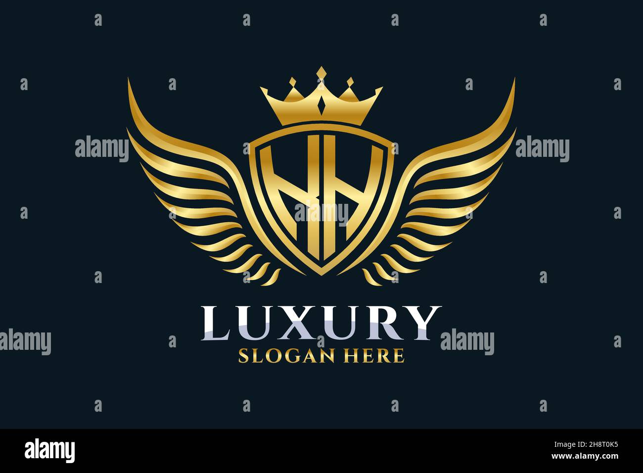 Luxury Royal WiNG lettre KH Crest couleur or logo Vector, logo Victory, logo Crest, logo WiNG, logo Vector . Illustration de Vecteur