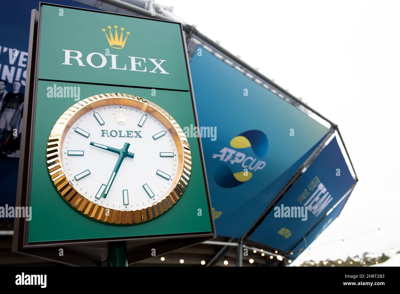 SYDNEY, AUSTRALIE - 09 JANVIER : signalisation Rolex au septième jour du quart de finale du match des singles au 2020 ATP Cup tennis à la Ken Rosewall Arena le 09 janvier 2020 à Sydney, en Australie. Banque D'Images