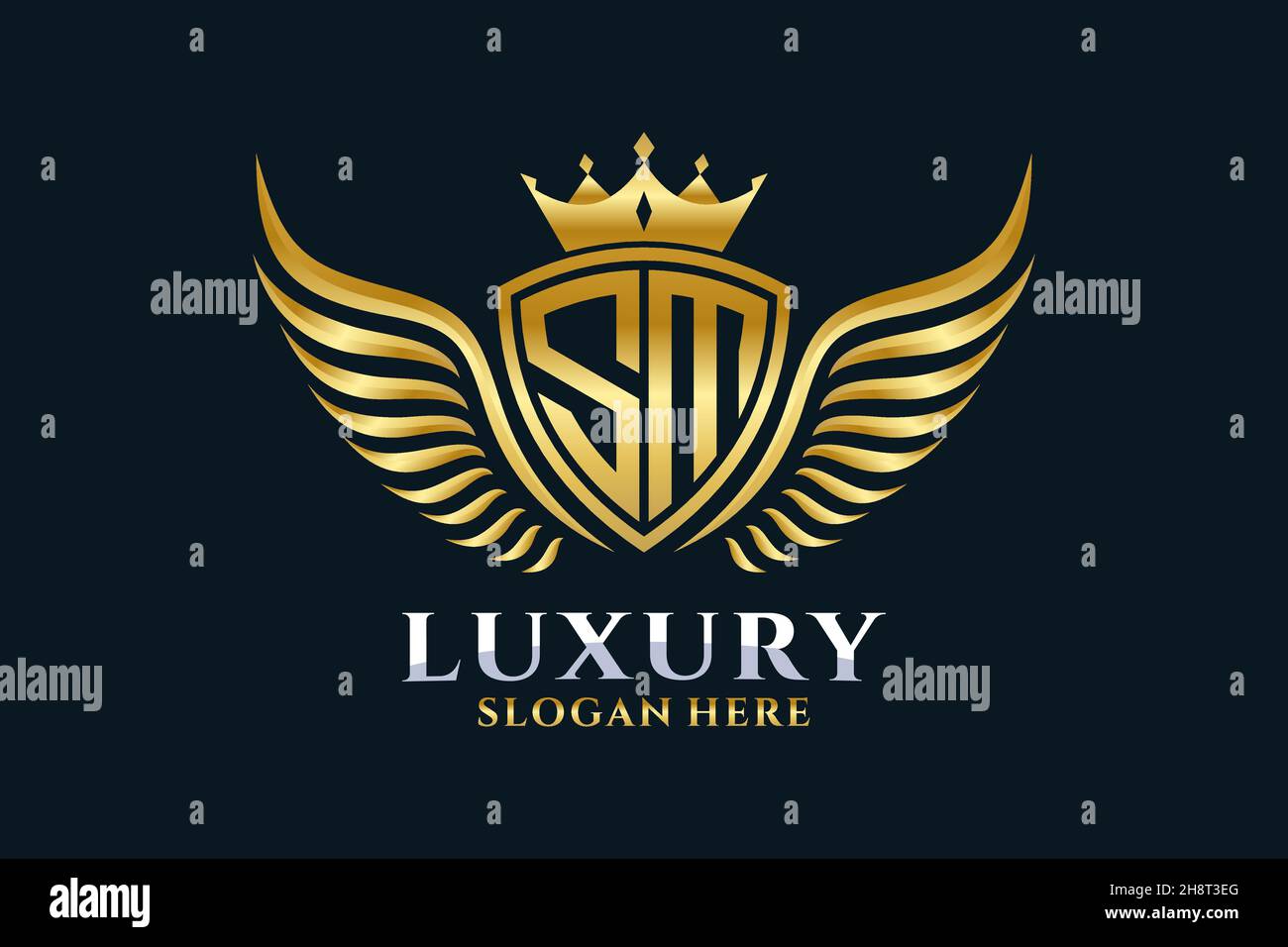 Luxury Royal WiNG lettre SM Crest couleur or logo Vector, logo Victory, logo Crest, logo WiNG, logo Vector . Illustration de Vecteur