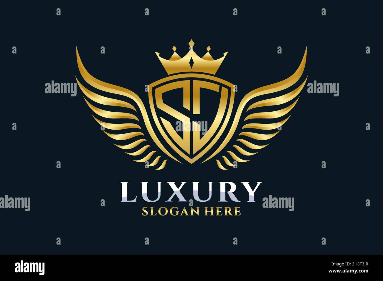 Aile royale de luxe lettre SJ Crest couleur or logo Vector, logo Victory, logo Crest, logo WiNG, logo Vector . Illustration de Vecteur