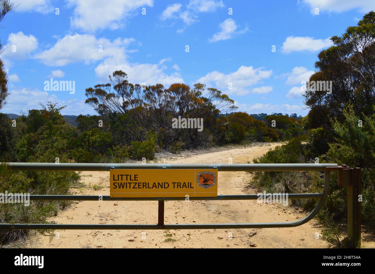 Randonnée sur la piste de feu de la petite Suisse dans les Blue Mountains à Wentworth Falls, Nouvelle-Galles du Sud Banque D'Images
