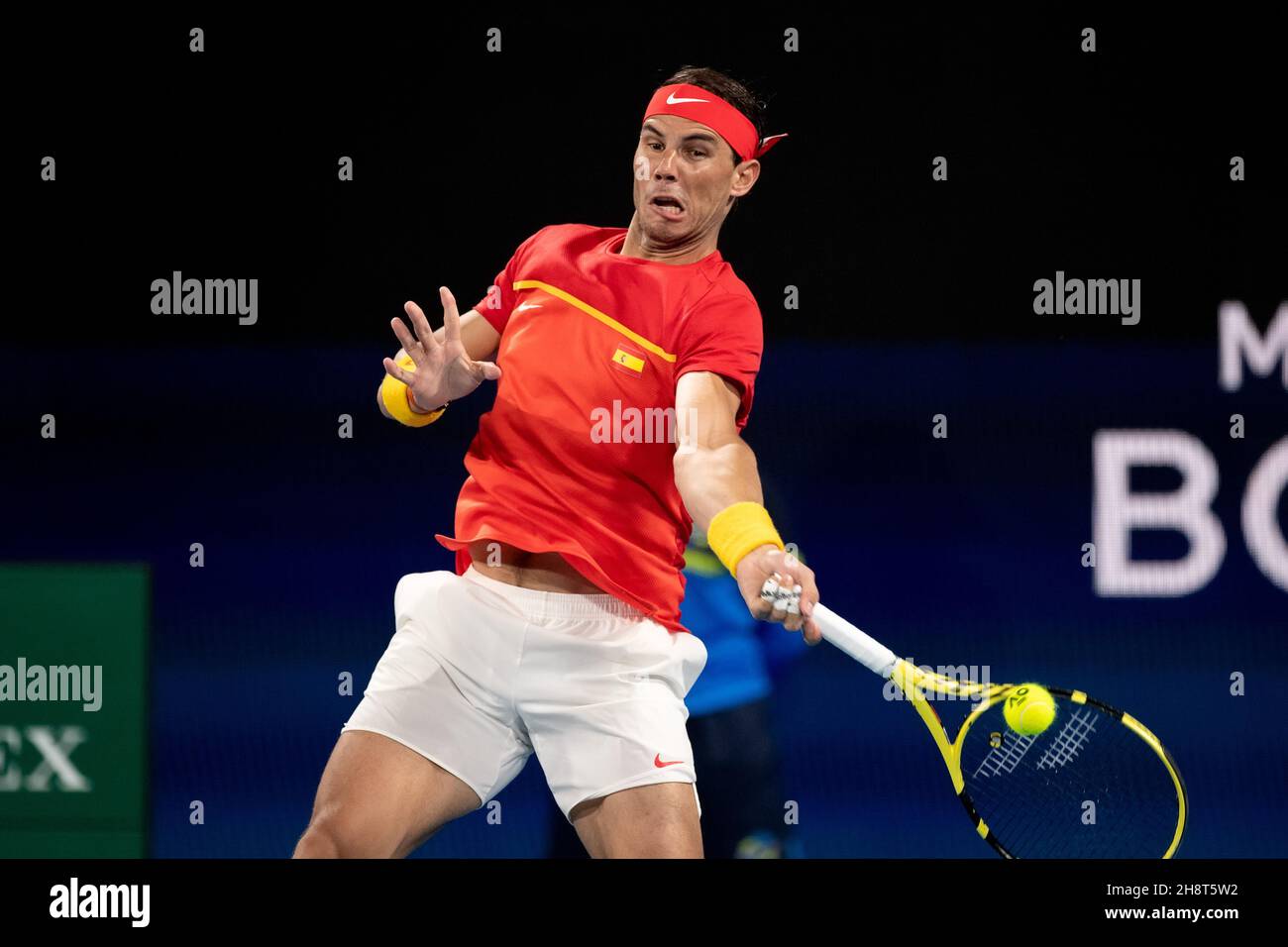 SYDNEY, AUSTRALIE - 12 JANVIER : Rafael Nadal d'Espagne joue un rôle de premier main lors de la dixième journée de la finale des singles à la coupe ATP tennis 2020 à la Ken Rosewall Arena le 12 janvier 2020 à Sydney, en Australie. Banque D'Images
