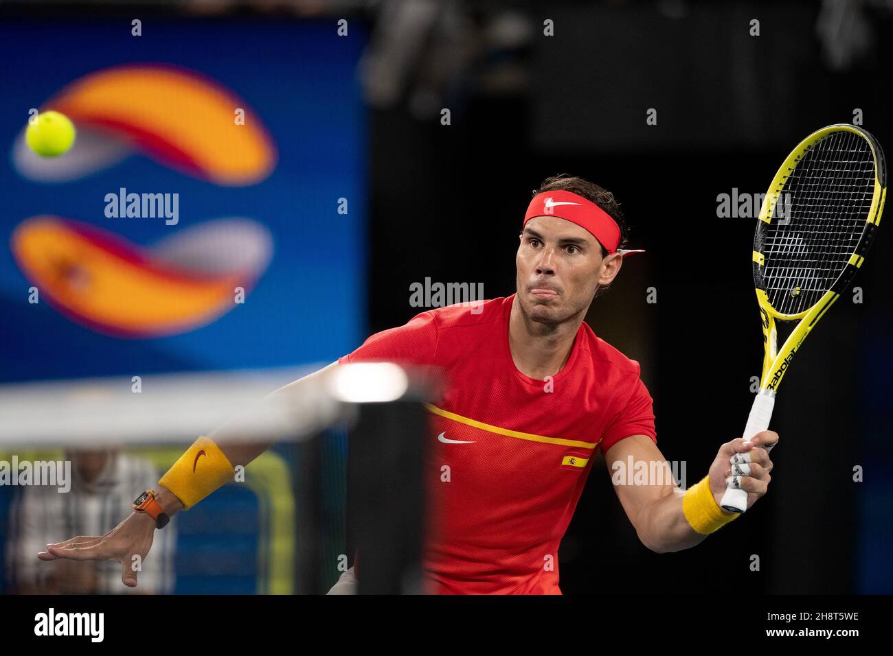 SYDNEY, AUSTRALIE - 12 JANVIER : Rafael Nadal d'Espagne joue du volley lors de la dix e journée de la finale des singles à la coupe ATP tennis 2020 à la Ken Rosewall Arena le 12 janvier 2020 à Sydney, en Australie. Banque D'Images