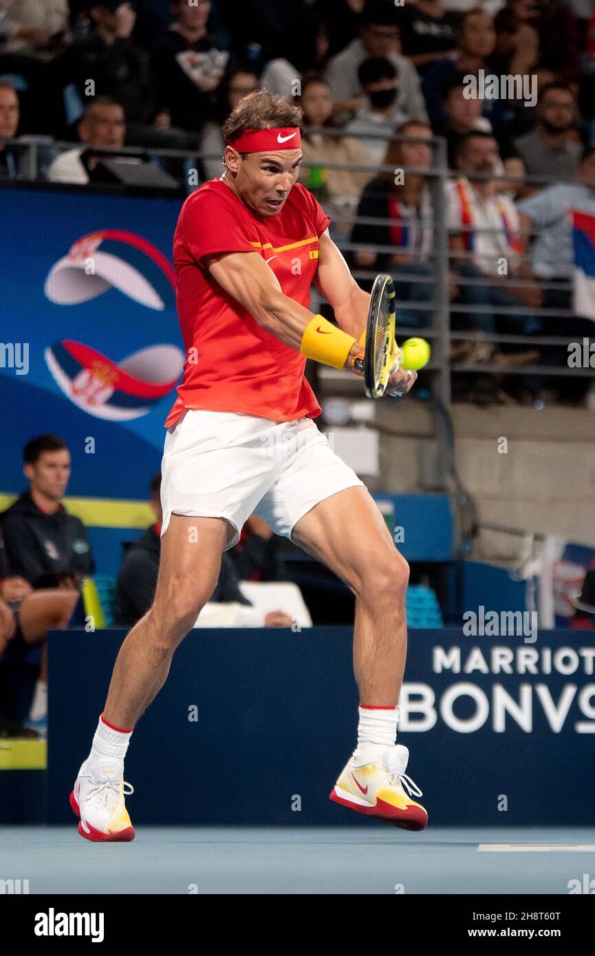 SYDNEY, AUSTRALIE - 12 JANVIER : Rafael Nadal d'Espagne joue un revers lors de la dixième journée de la finale des singles à la coupe ATP tennis 2020 à la Ken Rosewall Arena le 12 janvier 2020 à Sydney, en Australie. Banque D'Images