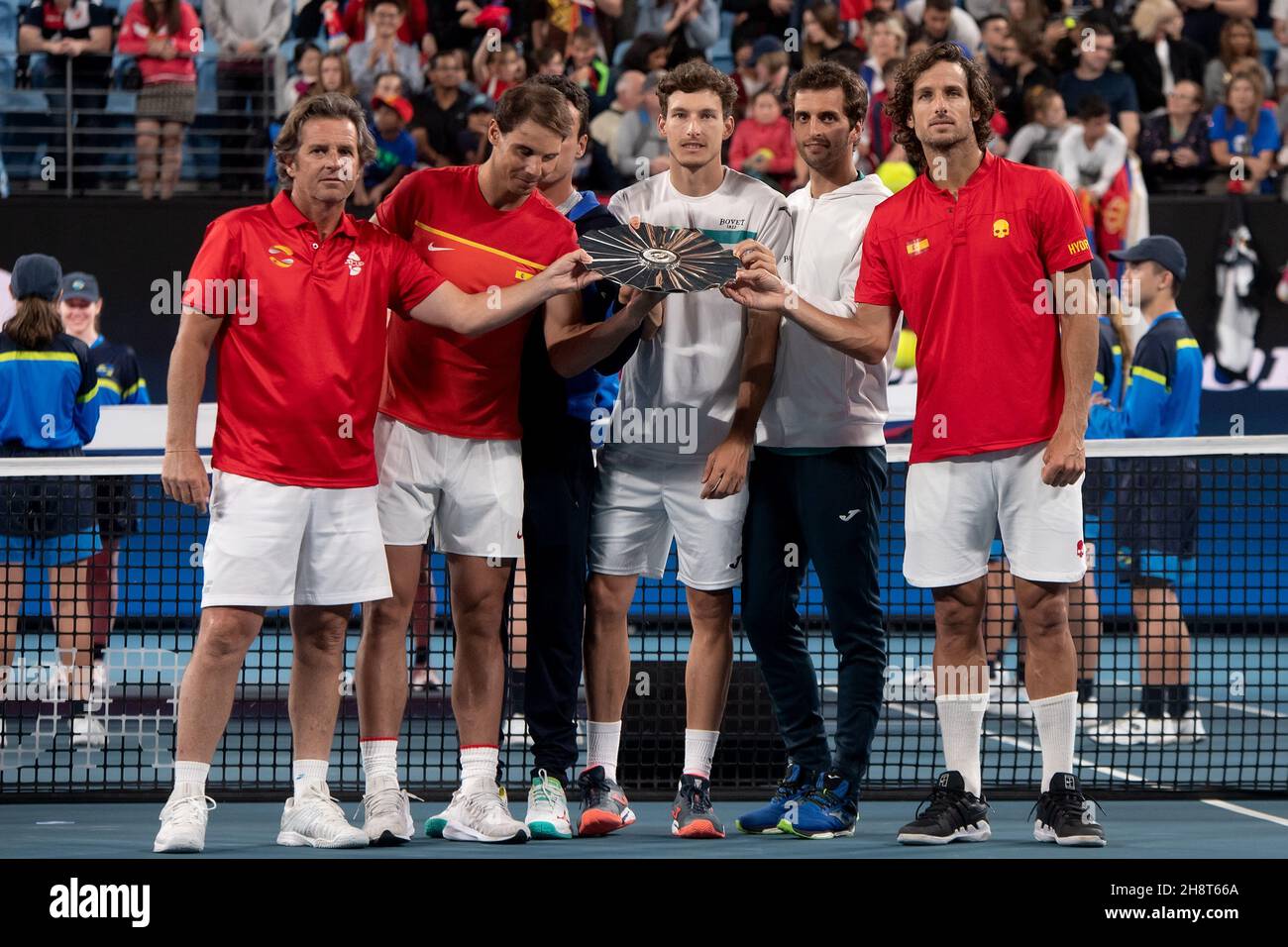 SYDNEY, AUSTRALIE - 12 JANVIER : l'équipe d'Espagne a remporté le trophée de la finale lors de la coupe ATP tennis 2020 à la Ken Rosewall Arena le 12 janvier 2020 à Sydney, en Australie. Banque D'Images