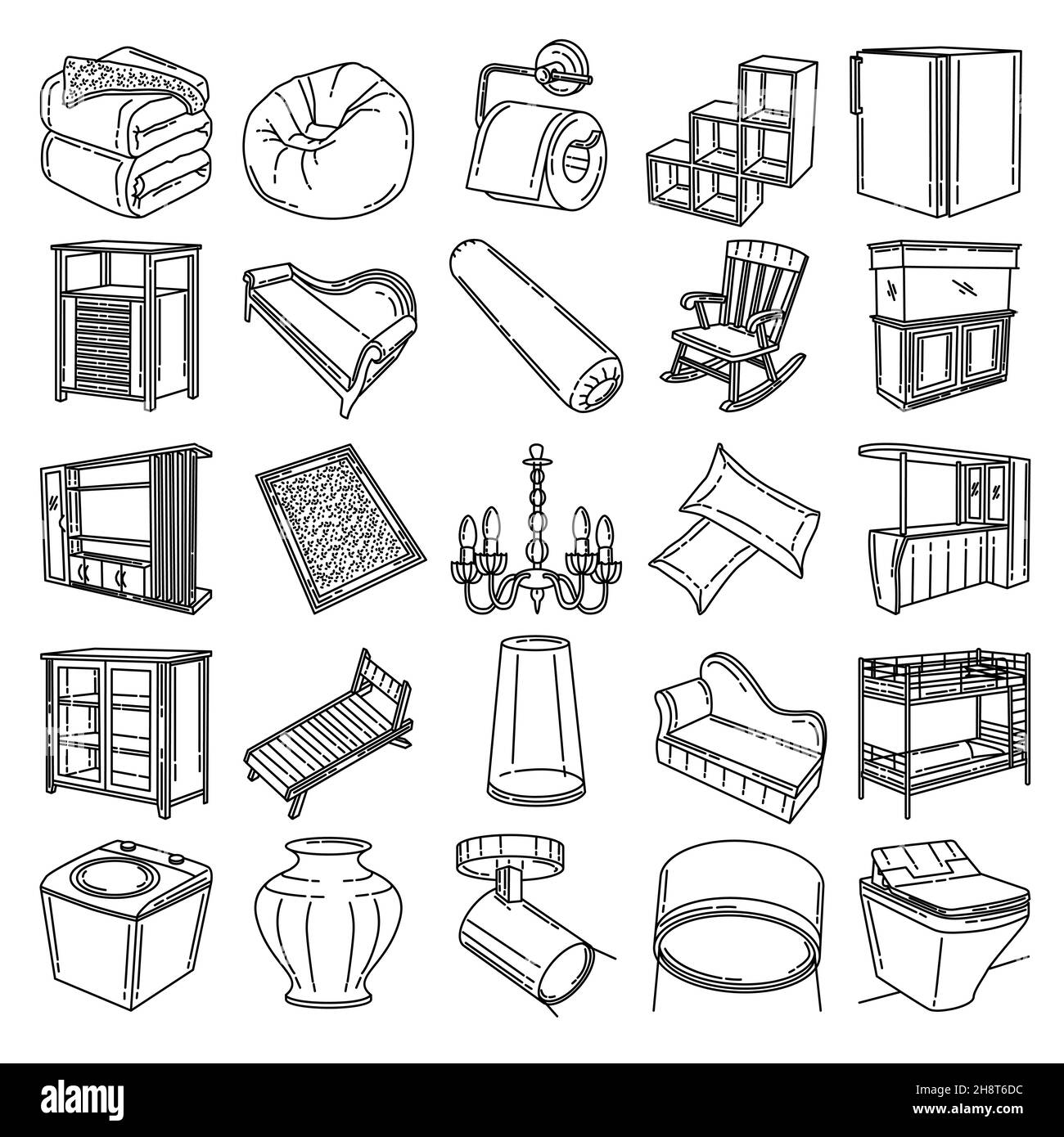 Mobilier et outils pour la maison Design jeu d'icônes dessinées à la main Vector. Illustration de Vecteur