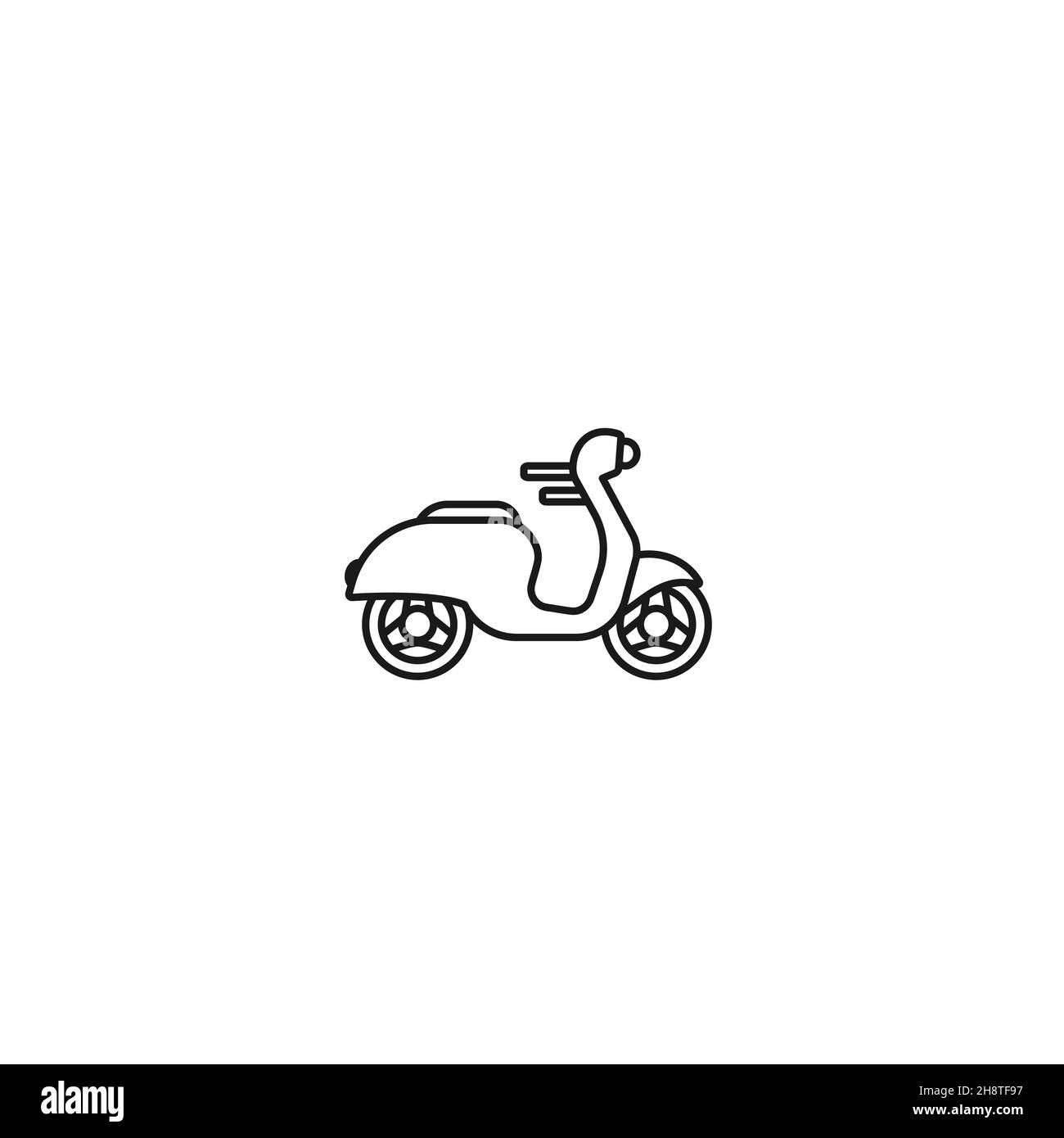 Scooter rétro ou moto Black Line.Illustration vectorielle plate isolée sur blanc.Symbole livraison, transport.Un voyage sain.Écologie.Passez au vert.Hanche Illustration de Vecteur