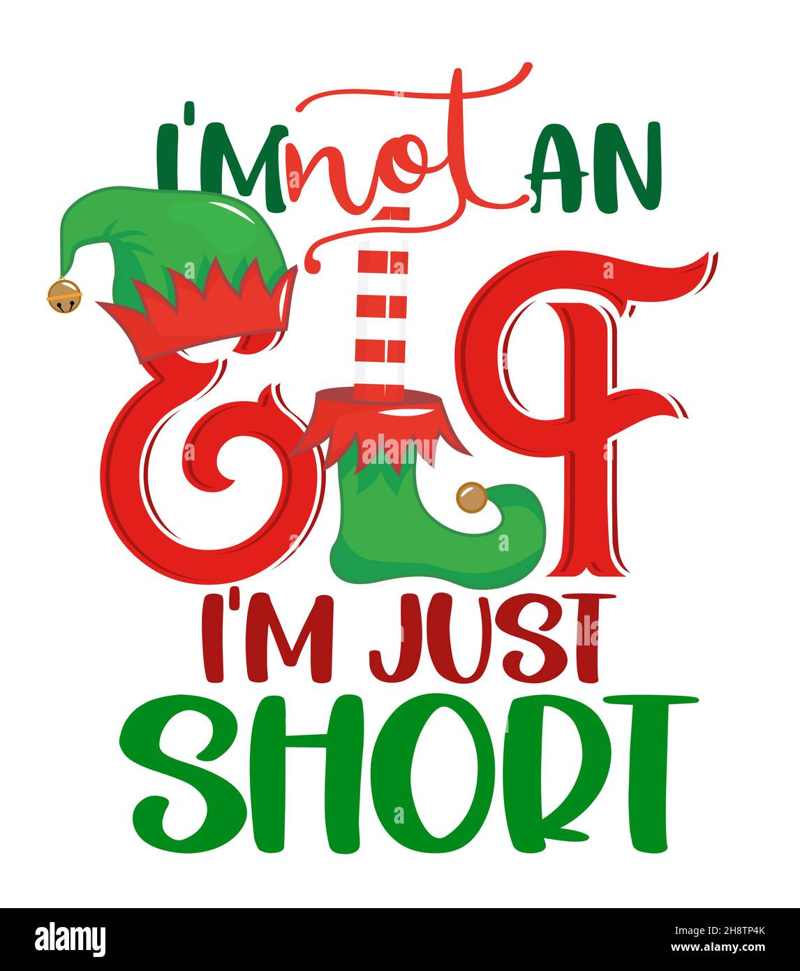 Je ne suis pas un Elf, je suis juste court - expression pour les vêtements de Noël ou les pulls laids.Lettrage dessiné à la main pour cartes de voeux de Noël, invitations.Bon pour Illustration de Vecteur