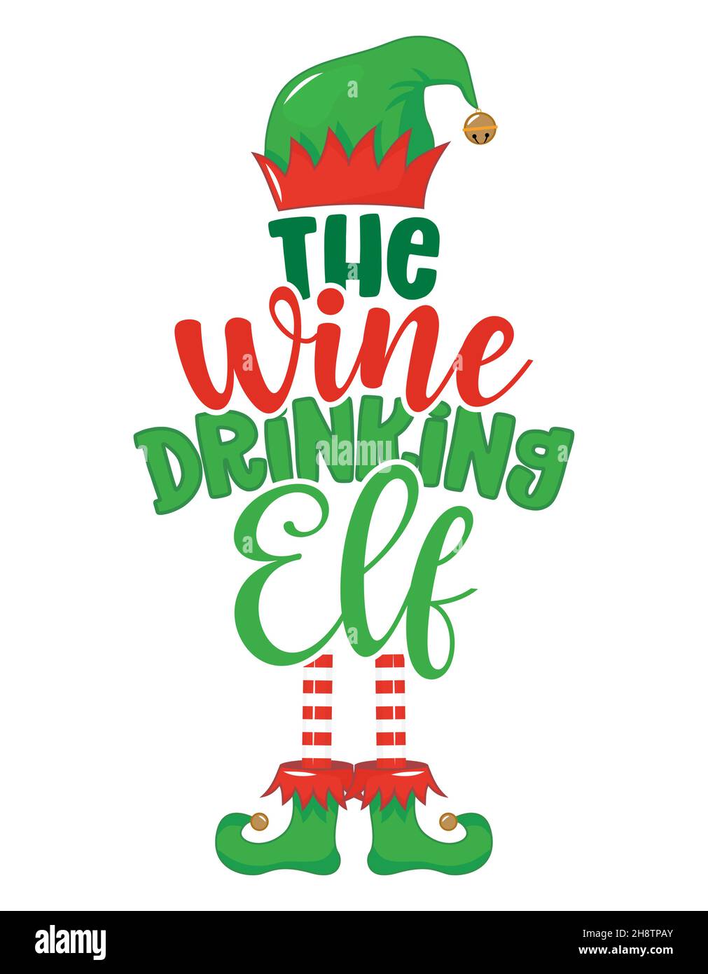 L'elfe à boire du vin - expression pour les vêtements de Noël ou les pulls laids.Lettrage dessiné à la main pour cartes de voeux de Noël, invitations.Bon pour t-shirt, m Illustration de Vecteur
