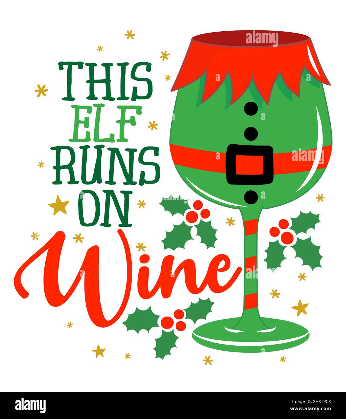 Cet élan court sur le vin - expression pour les vêtements de Noël ou les pulls laids. Lettrage dessiné à la main pour cartes de voeux de Noël, invitations. Bon pour t-shirt, m Illustration de Vecteur