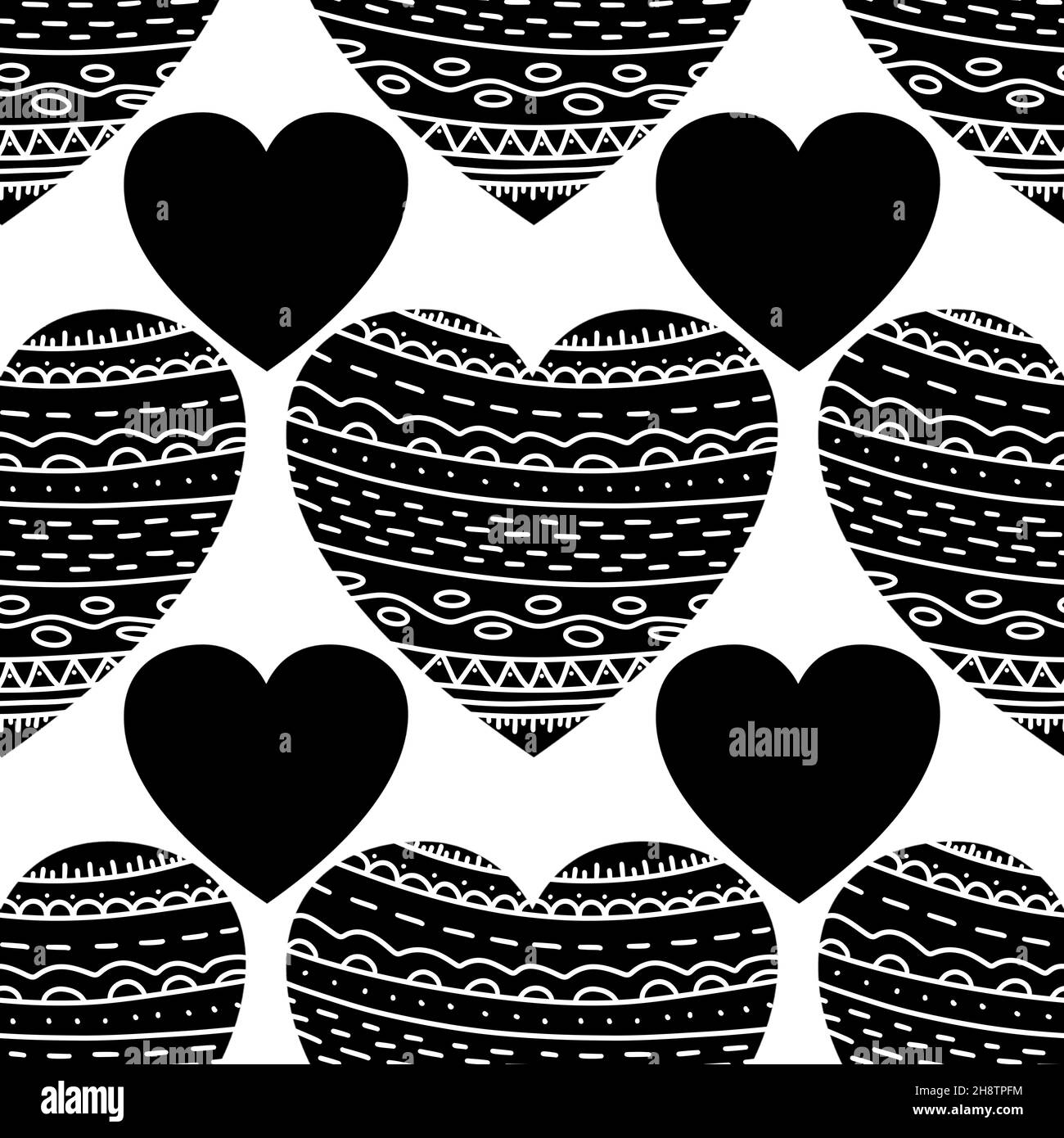 Motif de Saint-Valentin sans couture avec coeurs d'art sur fond blanc Banque D'Images