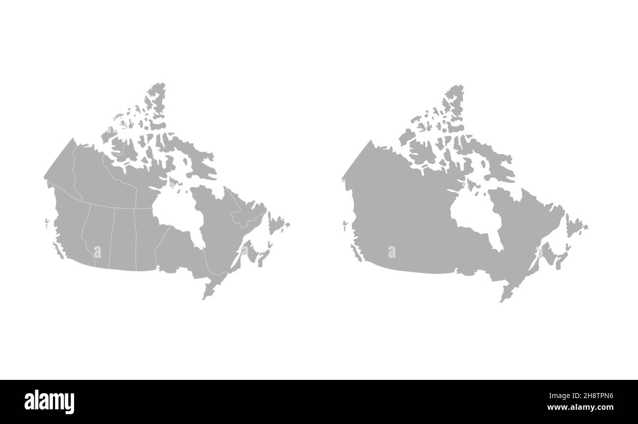 Illustration isolée de la carte administrative simplifiée du Canada.Frontières des provinces (régions).Silhouettes grises. Banque D'Images