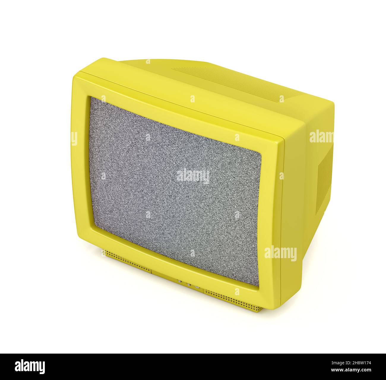 Téléviseur rétro jaune sur fond blanc Banque D'Images