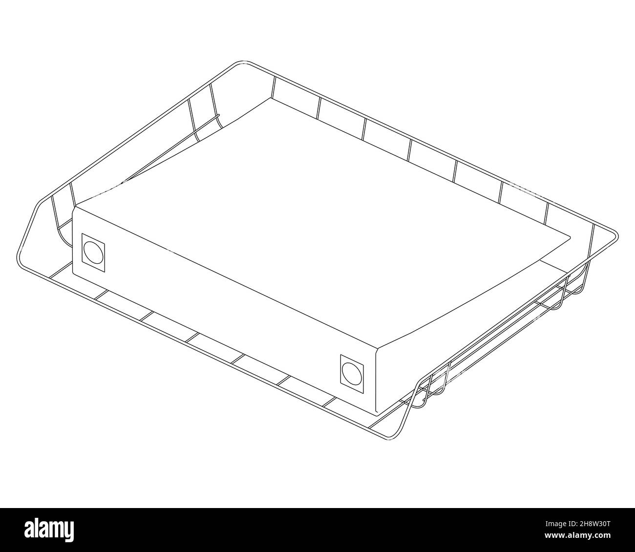 Contour de la plieuse de bureau avec des documents sur l'étagère à partir de lignes noires isolées sur fond blanc.Vue isométrique.Illustration vectorielle. Illustration de Vecteur