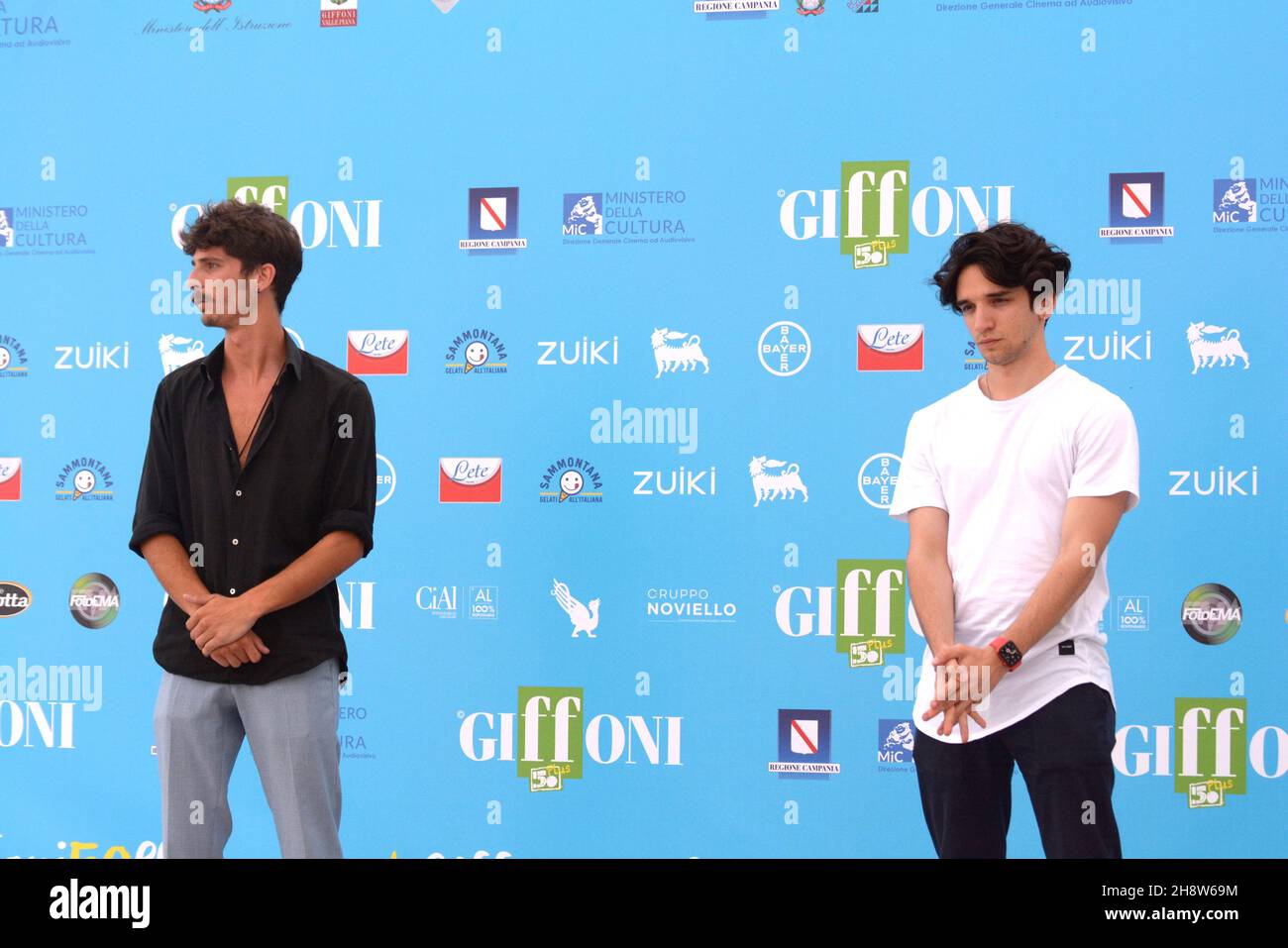 GIFFONI VALLE PIANA,ITALIE - juillet 28,2021: Alessandro de Santis et Mario Francese de ' le jab ' au Giffoni film Festival 50 plus - le 28 juillet 2021 i Banque D'Images