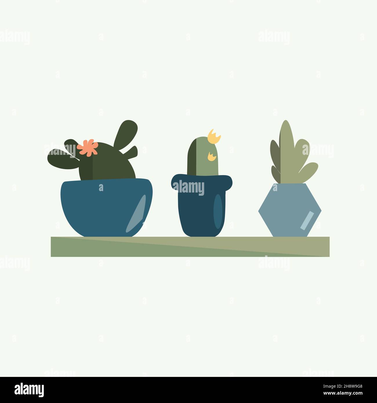 trois cactus sur une étagère, image vectorielle de style plat. Illustration de Vecteur