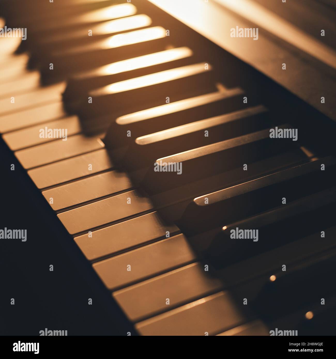 Gros plan sur les touches du piano.Image teintée élégante.Arrière-plan.Apprendre à jouer de l'instrument de musique. Banque D'Images