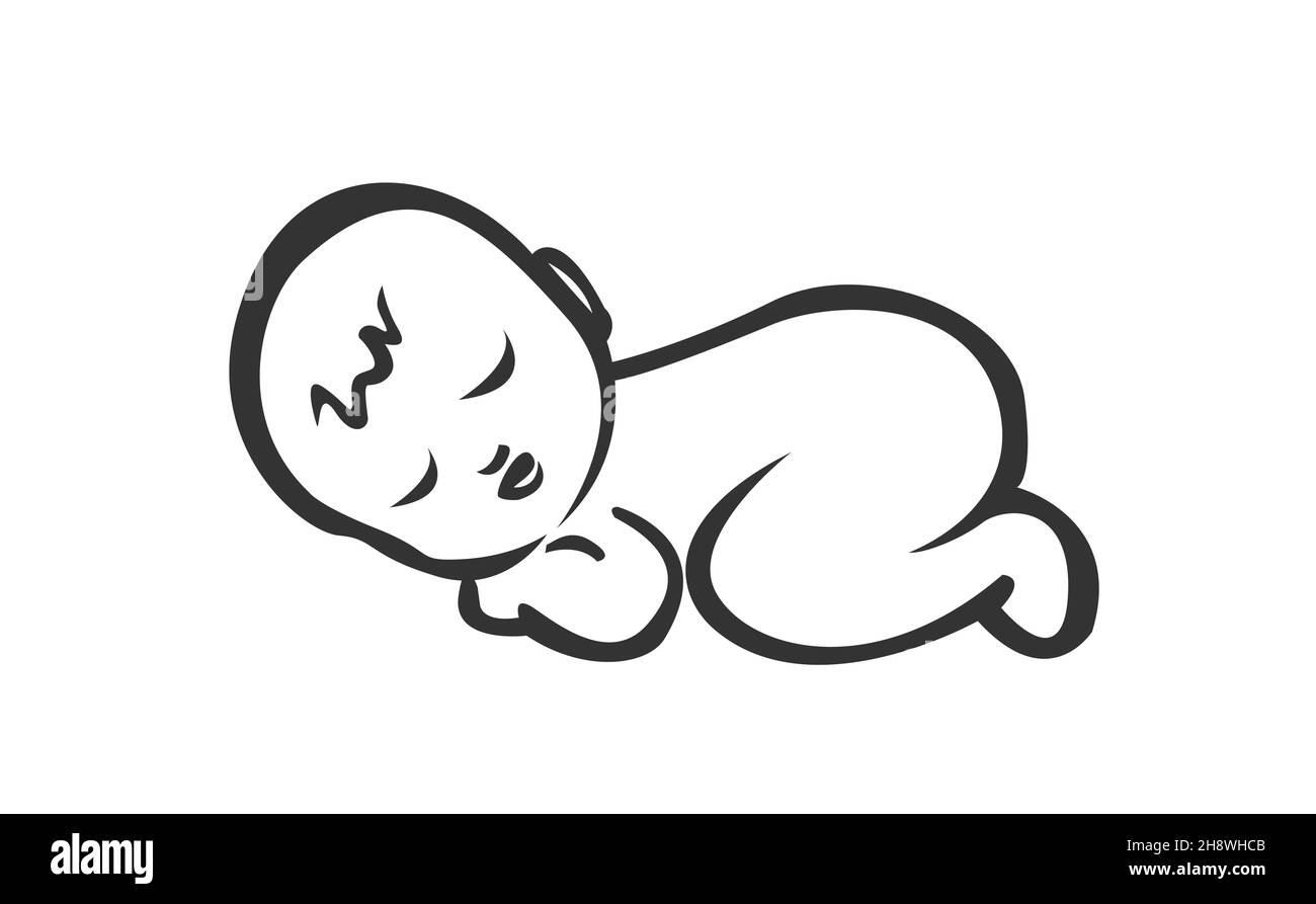 Symbole bébé endormi isolé sur blanc Banque D'Images