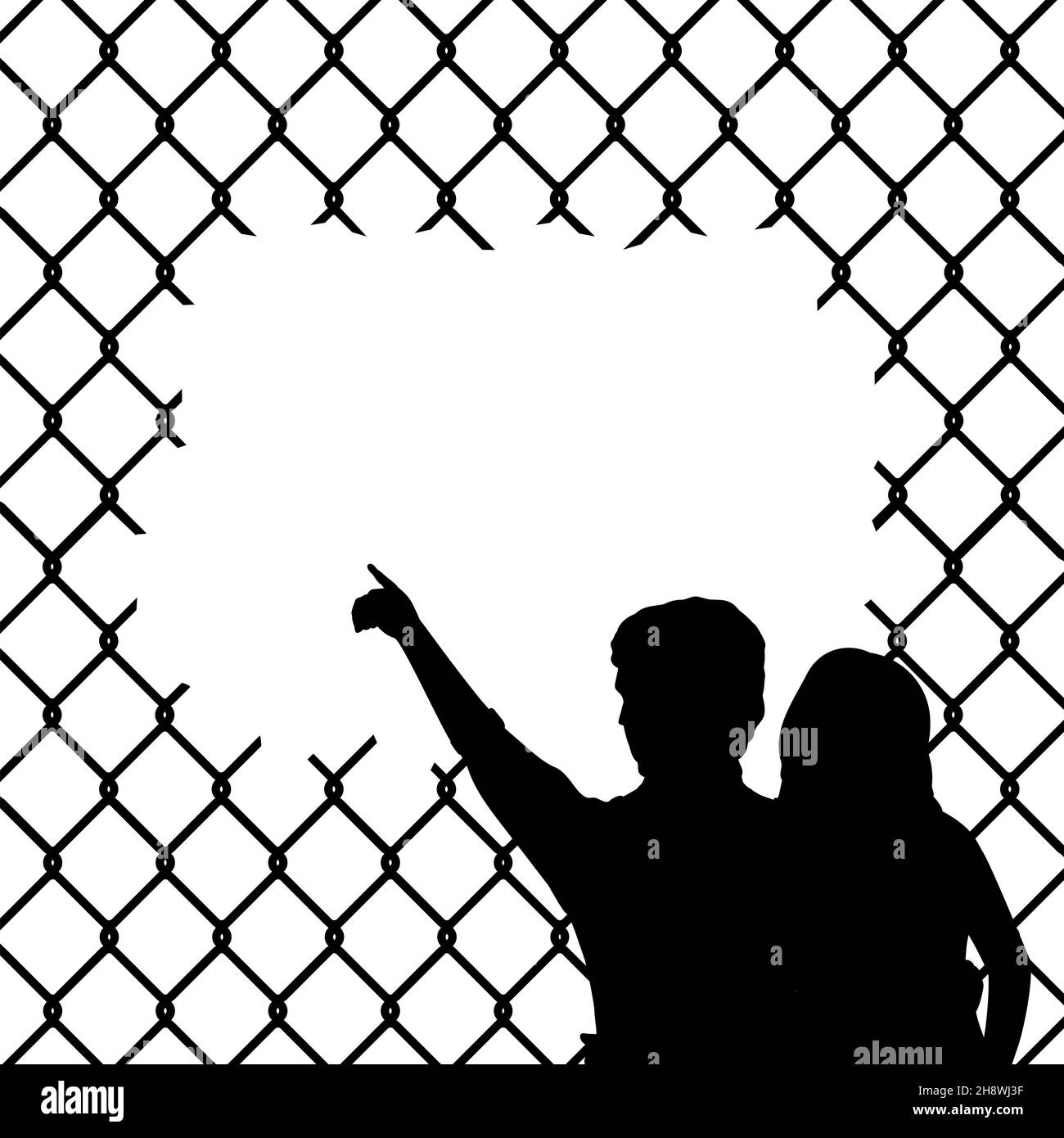 Journée internationale des migrants.Silhouette de l'homme et de la femme à la recherche de l'avenir.Icône de symbole d'illustration Illustration de Vecteur