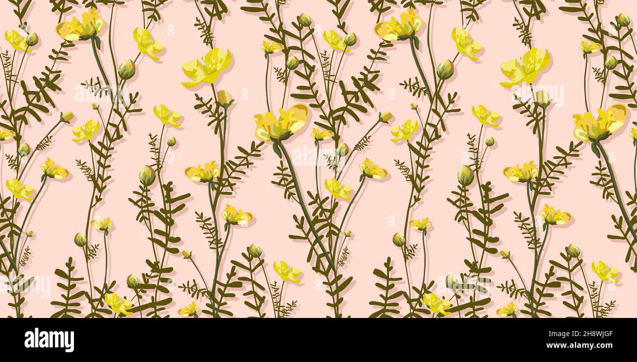 Buttercups.Motif de petites fleurs jaunes.Motif floral rose délicat.Motif été.COULEURS TENDANCE. Illustration de Vecteur