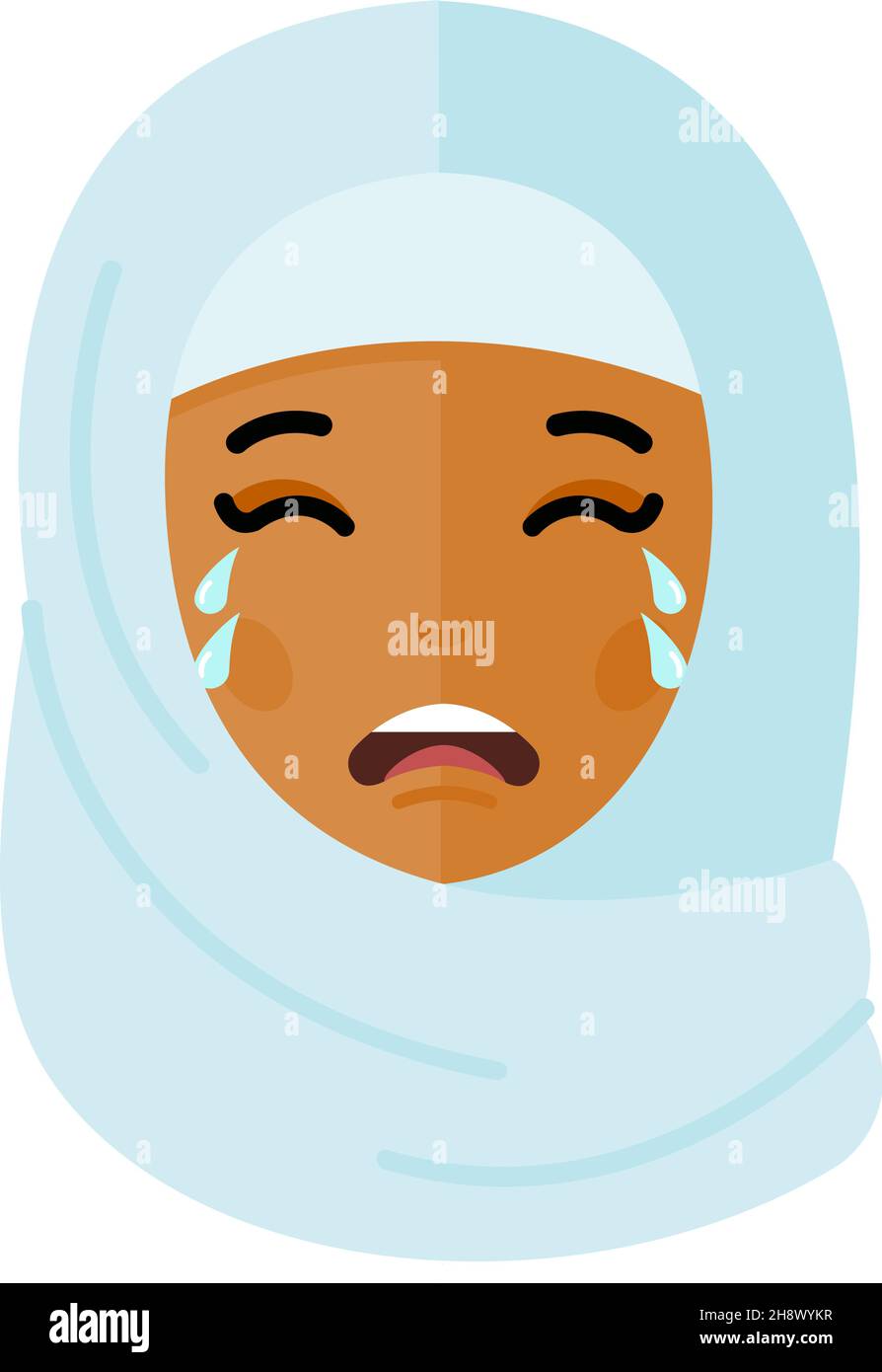 Triste icône de femme arabe en pleurs avatar de femme arabe dans le style plat coloré. Illustration de Vecteur