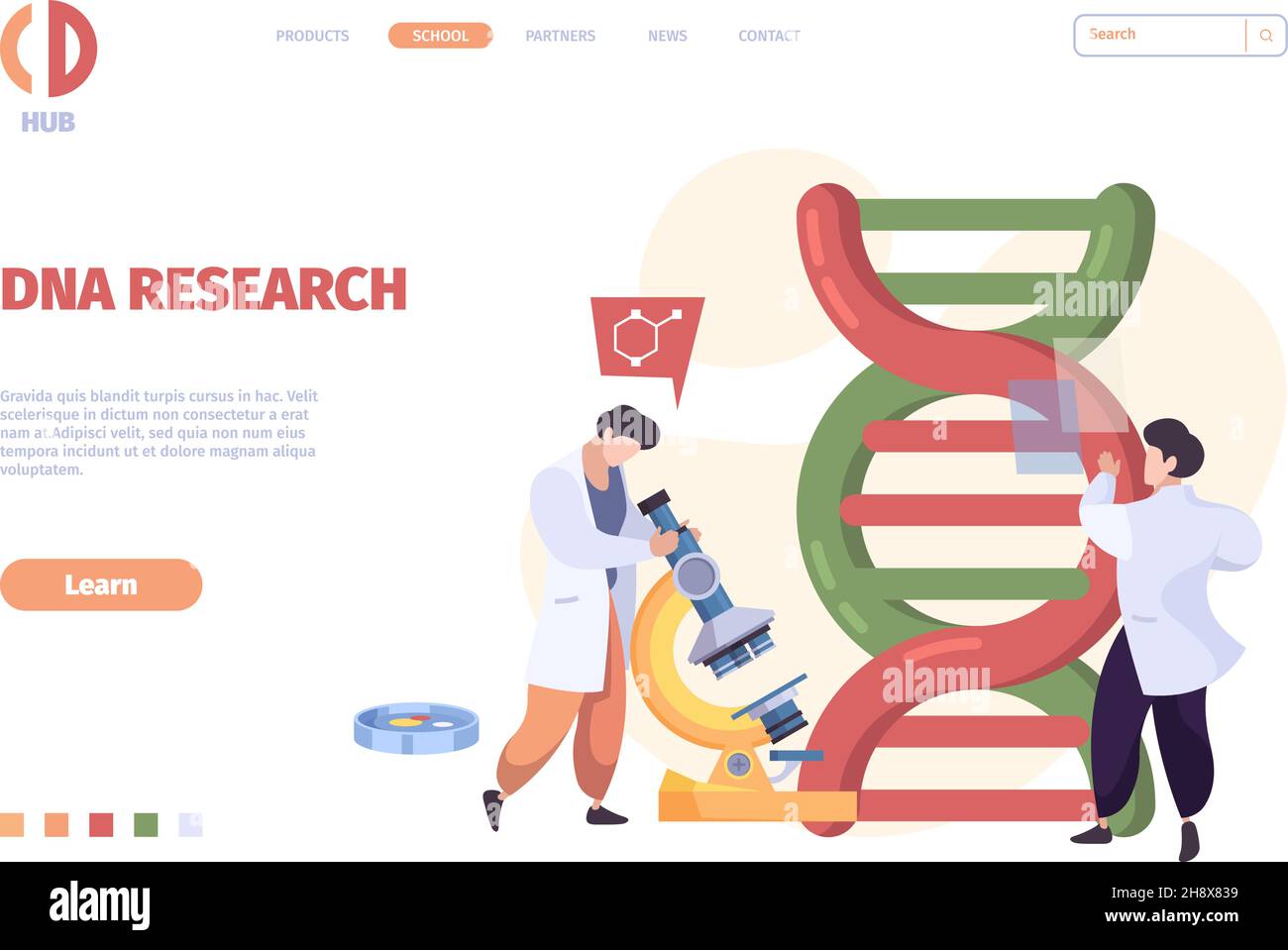 Atterrissage de l'ADN.Modèle de site Web vectoriel d'apprentissage de systèmes moléculaires médicaux de nanotechnologie Illustration de Vecteur