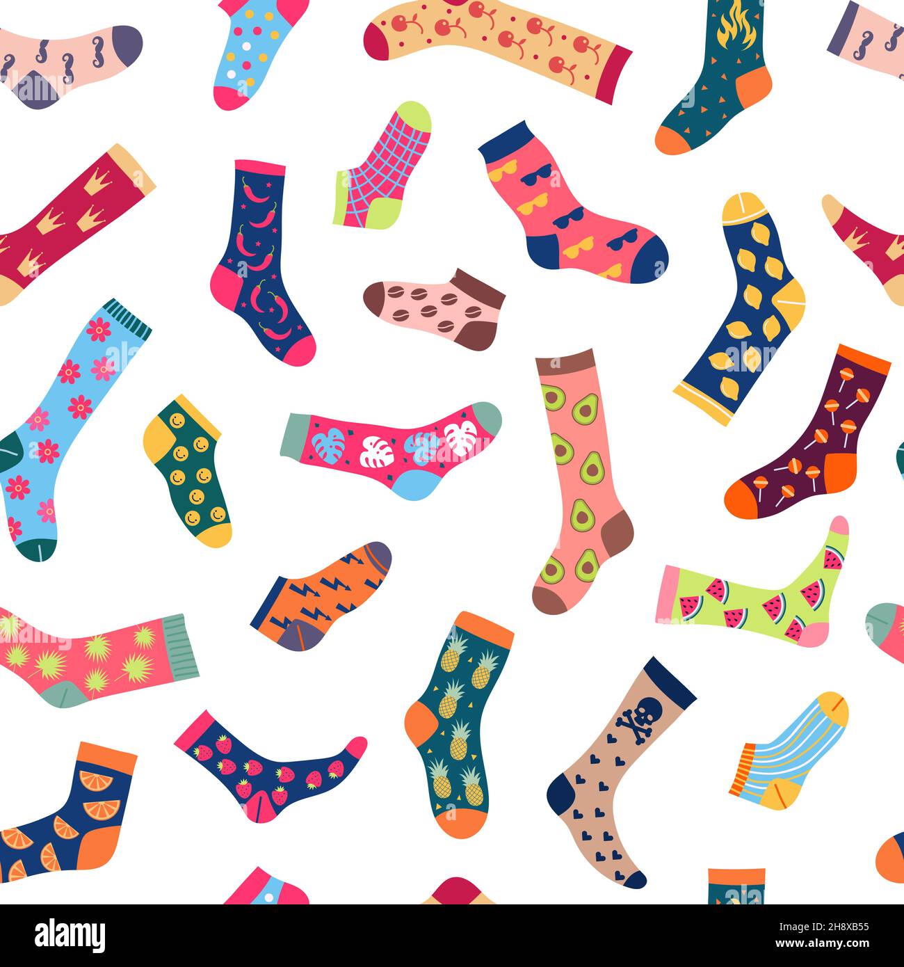 Motif chaussettes.Motifs textiles avec chaussettes en laine texturées colorées tendance pour les personnes fond vectoriel sans couture récent Illustration de Vecteur