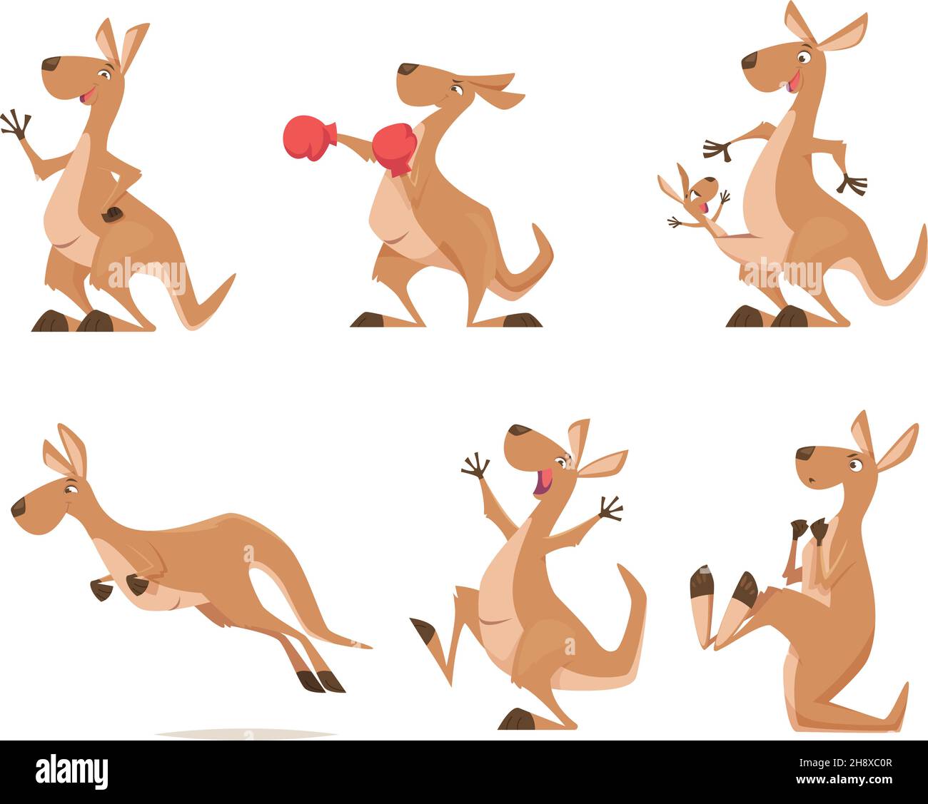 Kangourou.Animal tropical sauvage kangourou d'australie vecteur exact caricature personnages drôles isolés Illustration de Vecteur