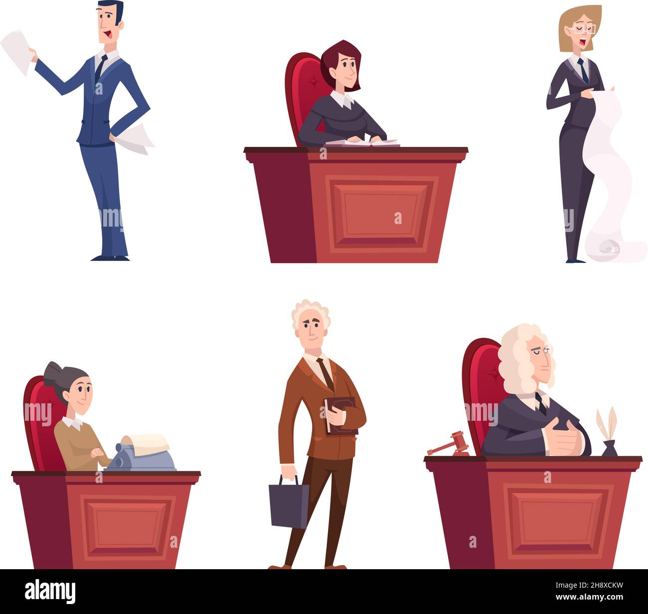 Juge les personnages.Les avocats équipe les travailleurs professionnels de la justice en robe près de la cour vecteur exact caricatures personnes isolées Illustration de Vecteur