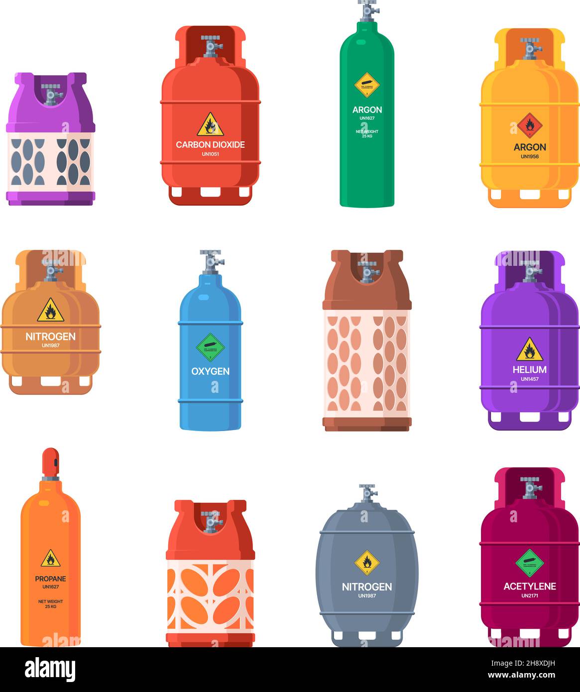 Réservoirs en acier.Conteneur industriel pour bouteilles de gaz et de pétrole avec vannes, collection d'illustrations vectorielles colorées Illustration de Vecteur