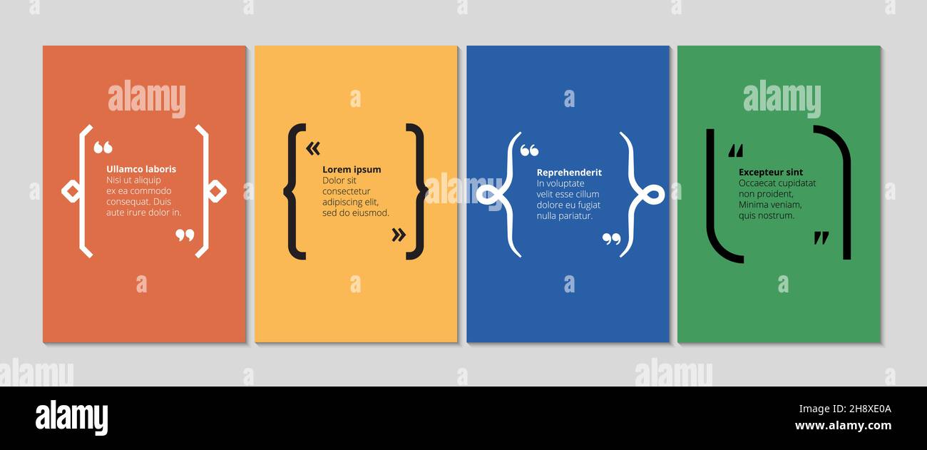 Citer des bannières de texte.Entre crochets bulle avec des virgules, cartes pour slogan, description modèle de vecteur Illustration de Vecteur