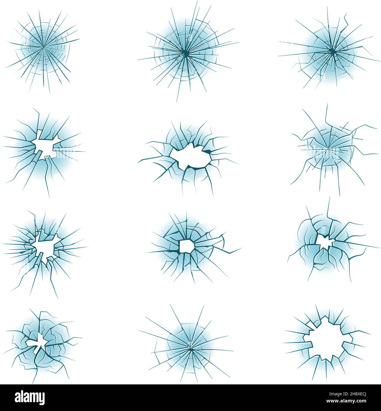 Vitre fissurée.Ecrashing des bords de surface fissures dangereuses Collection récente de modèles vectoriels Illustration de Vecteur