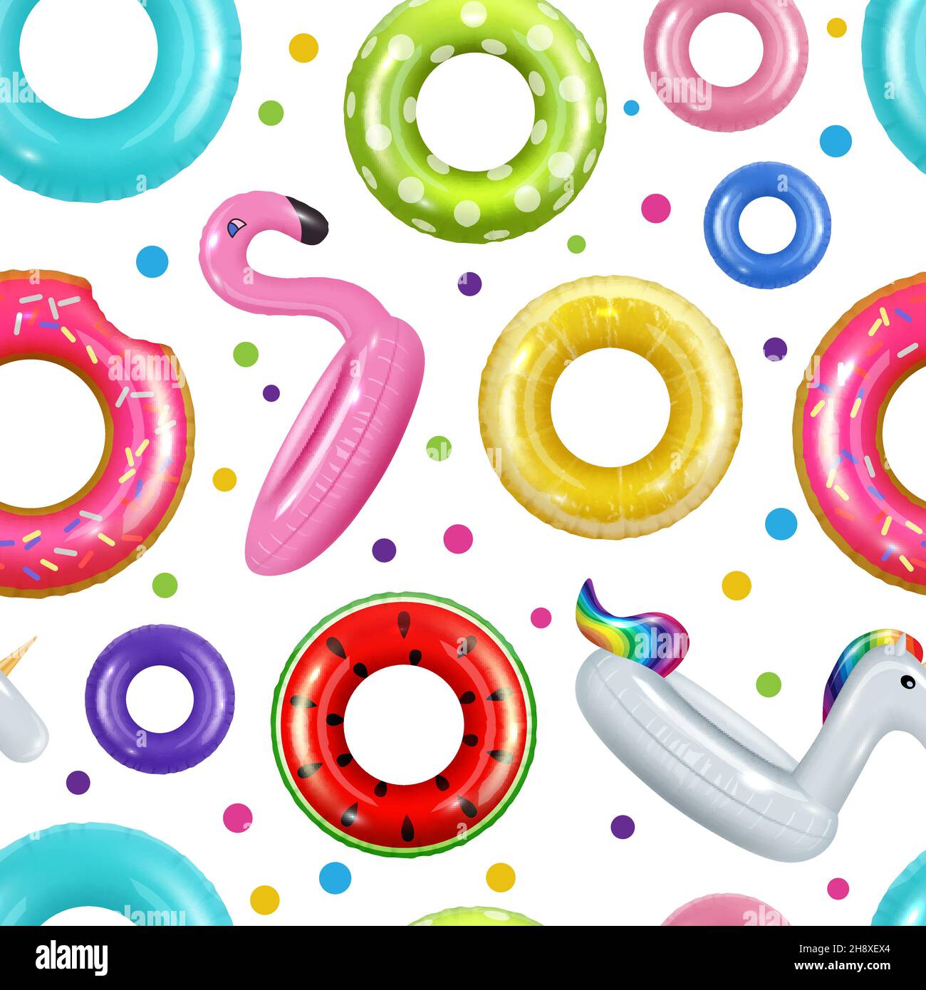 Motif beignes.Anneaux de natation gonflables caoutchouc jouets d'été pour les attractions de piscine décente vecteur fond sans couture Illustration de Vecteur