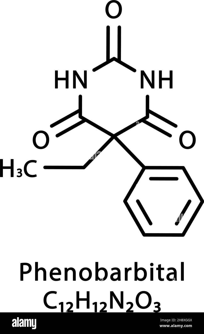Structure moléculaire du phénobarbital.Formule chimique du squelette