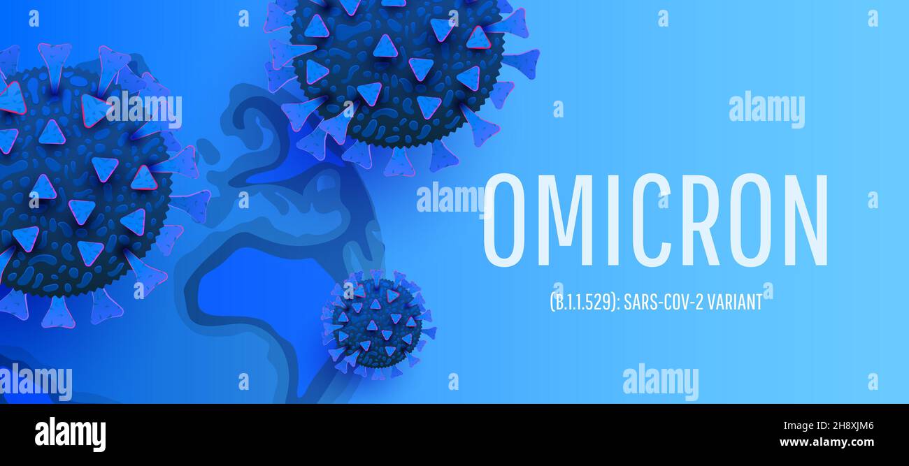 OMICRON coronavirus variante SRAS ncov 2 2021 2022.OMICRON B.1.1.529.Bannière Web pour la sensibilisation ou l'alerte contre la propagation de maladies épidémiques, les symptômes ou p Illustration de Vecteur
