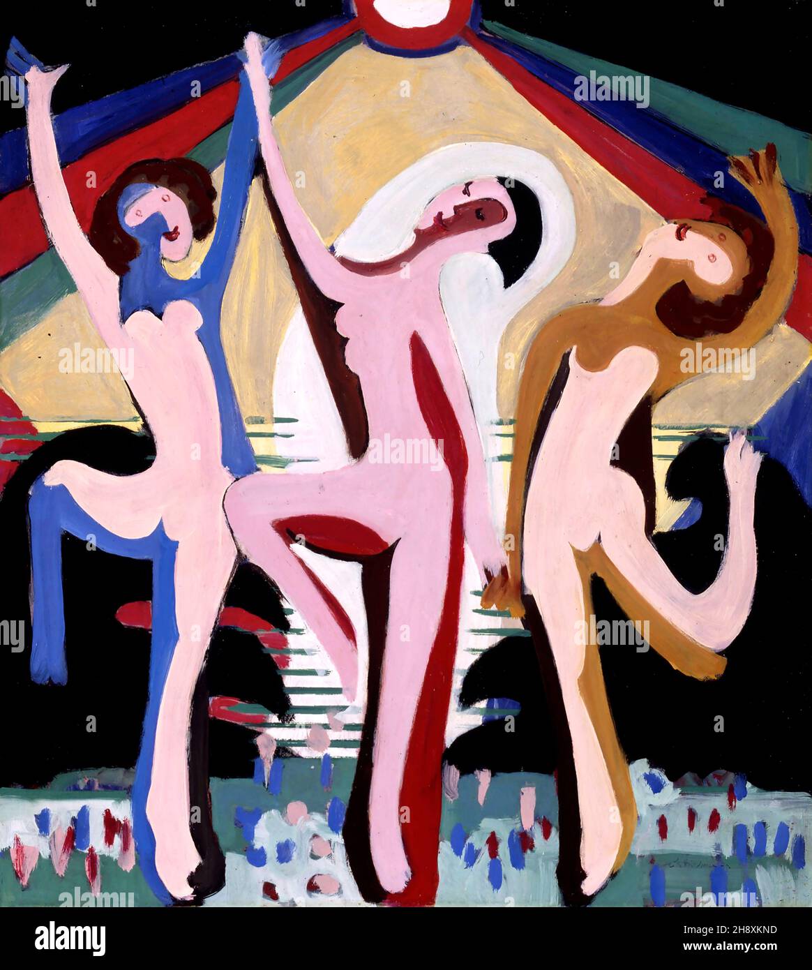 Danse colorée I : conception de la salle de cérémonie au Musée Folkwang par Ernst Ludwig Kirchner (1880-1938), huile sur toile, 1932 Banque D'Images