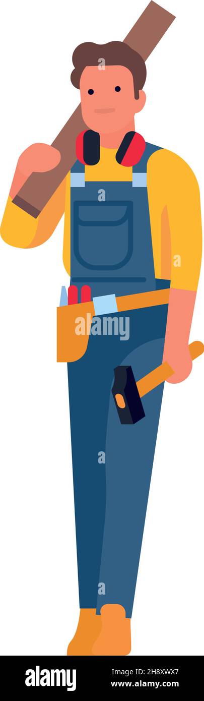 Homme tenant les outils de menuisier.Charpentier transportant du bois.Illustration vectorielle Illustration de Vecteur