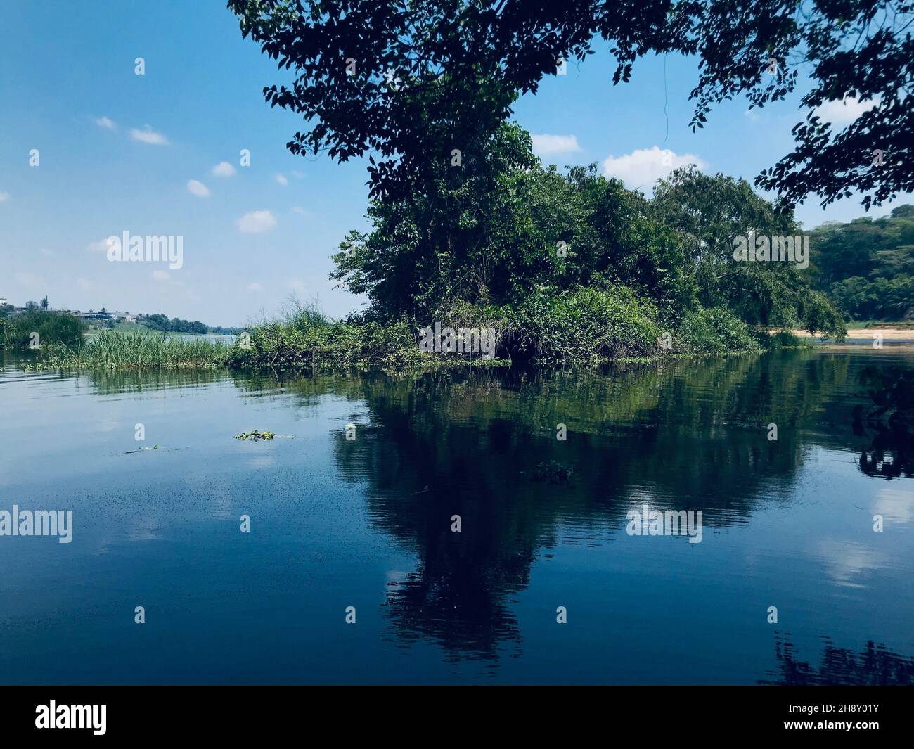 Le fleuve Congo, autrefois connu aussi sous le nom de fleuve Zaïre, est le deuxième plus long fleuve en Afrique, plus court que le Nil, ainsi que le deuxième plus grand fleuve dans le monde en volume de rejet, après seulement l'Amazonie.C'est aussi la rivière la plus profonde du monde, avec des profondeurs mesurées de plus de 220 M.République démocratique du Congo. Banque D'Images