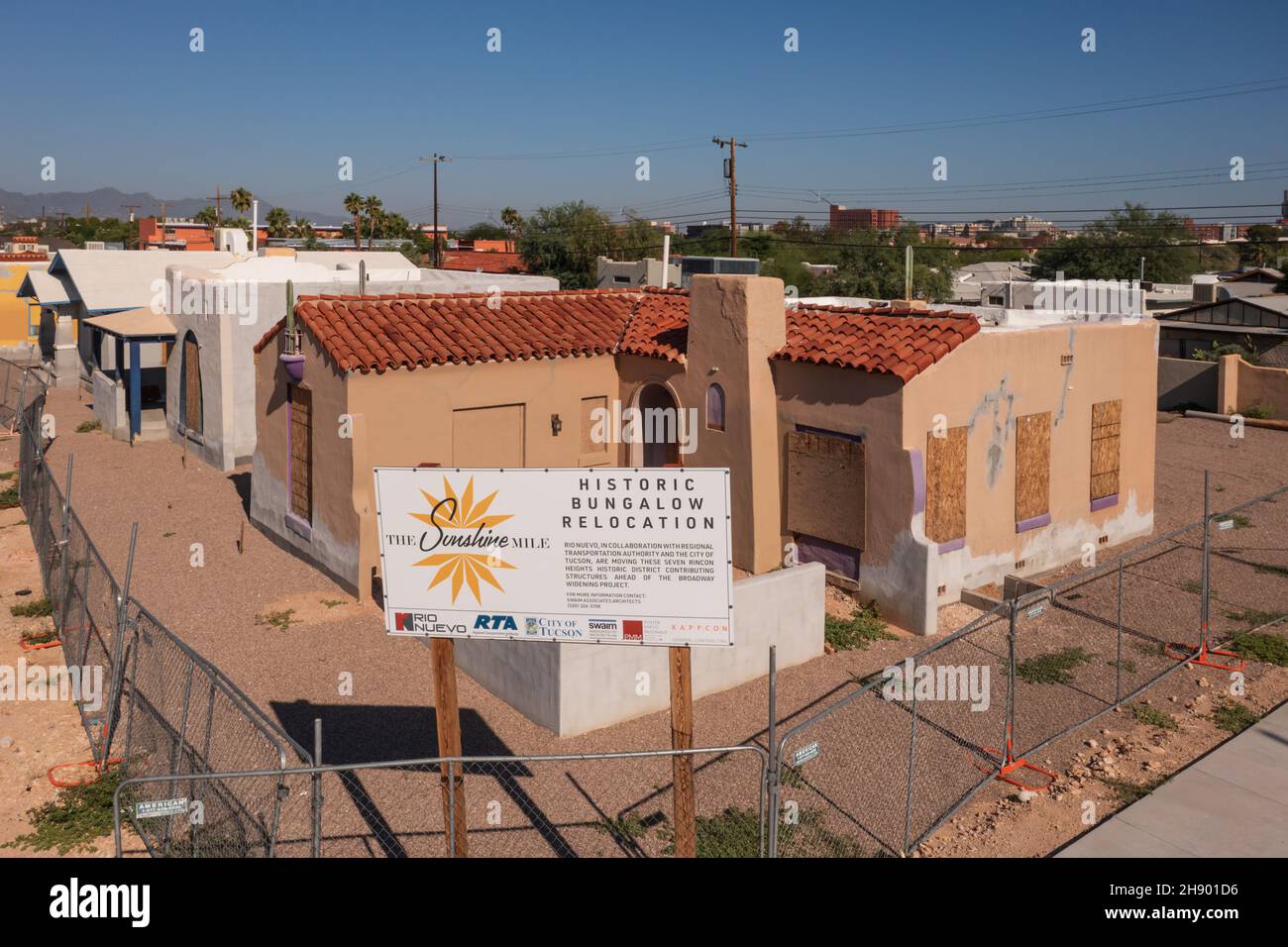 Projet historique de relocalisation de bungalow à Tucson, Arizona. Banque D'Images